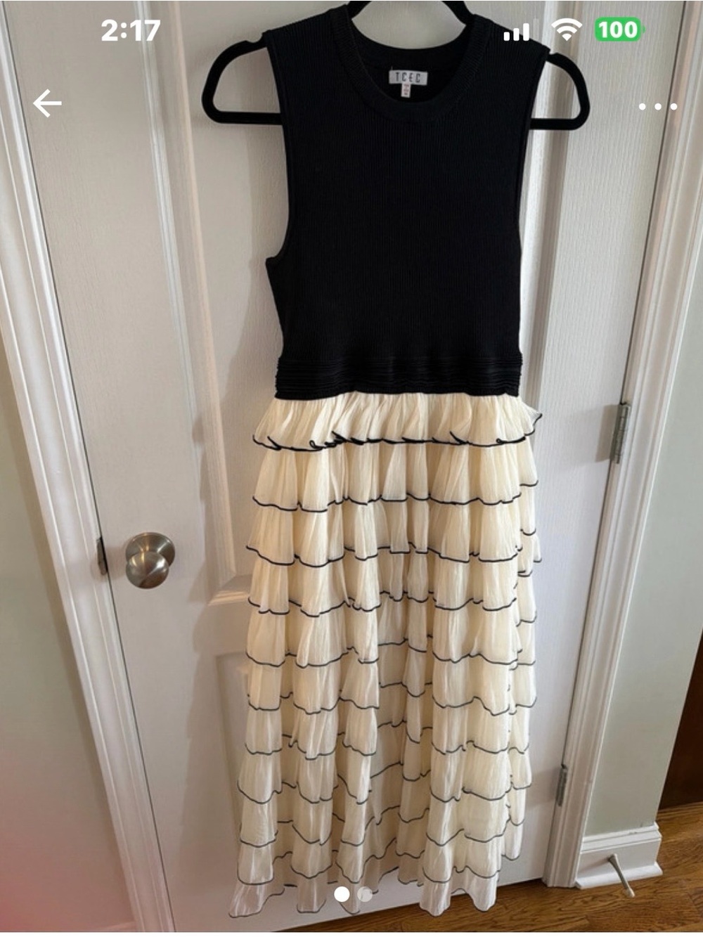 TCEC Black Top with Cream Tiered Ruffle Midi Skirt